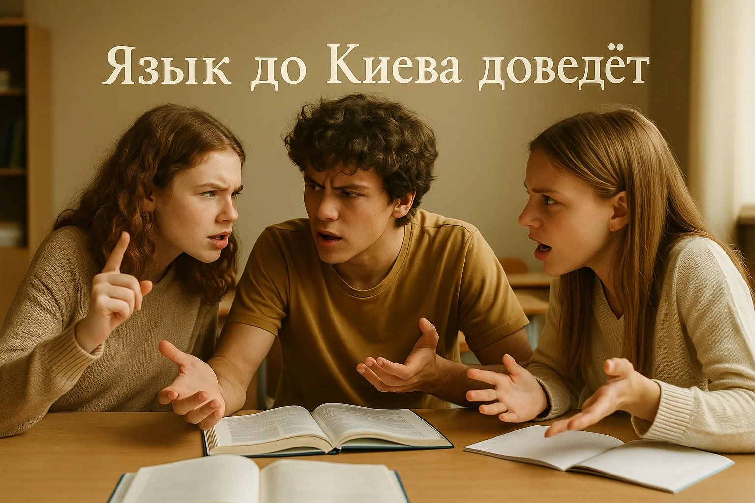 Подростки обсуждают задание по русскому языку