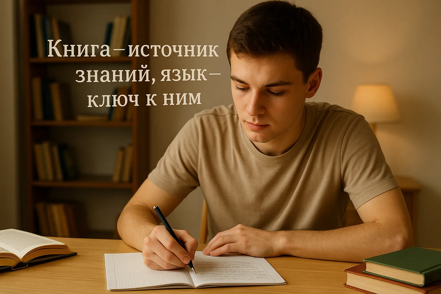 Юноша пишет сочинение по русскому языку от руки