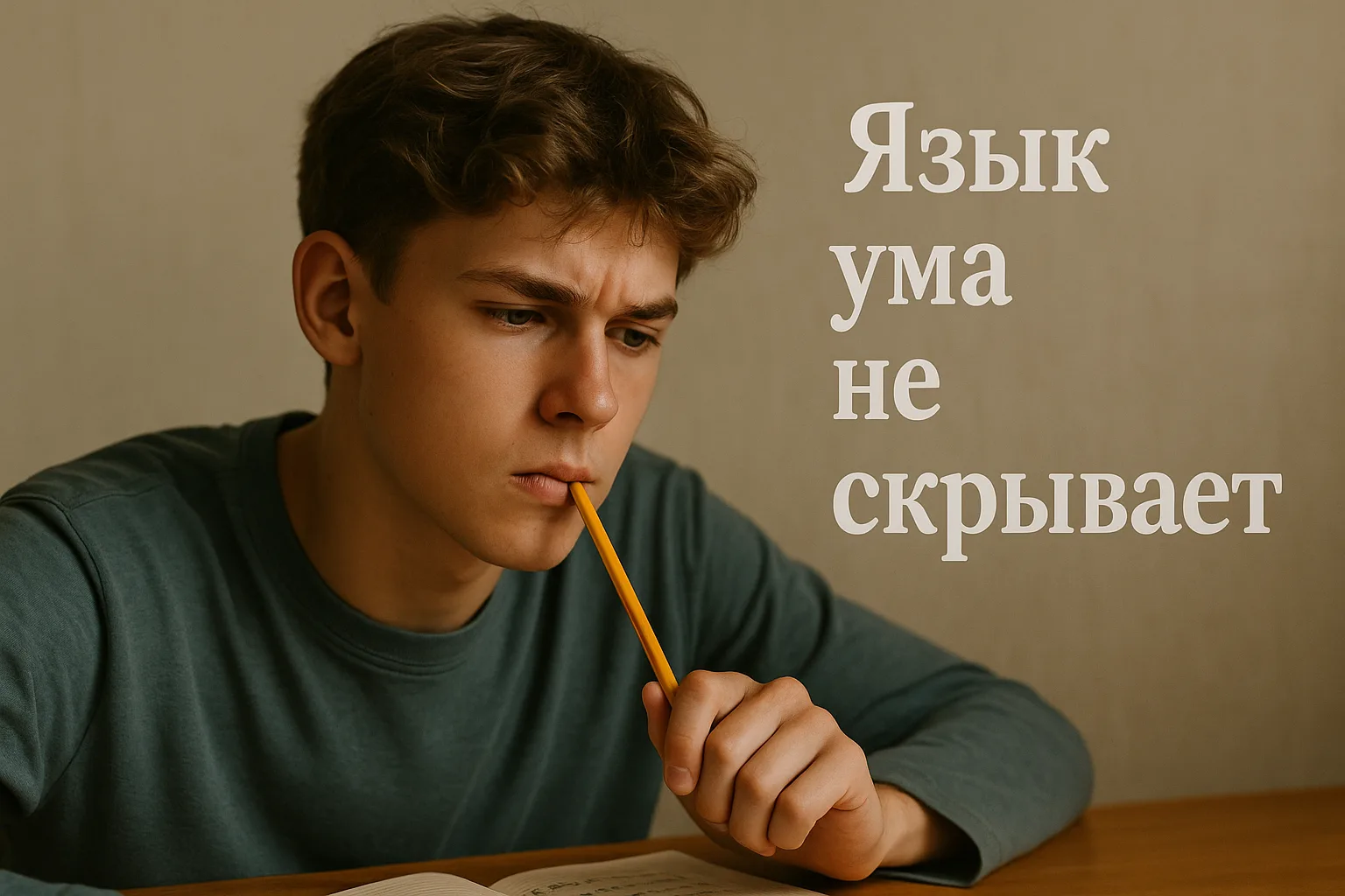 Подросток размышляет над заданием по русскому языку